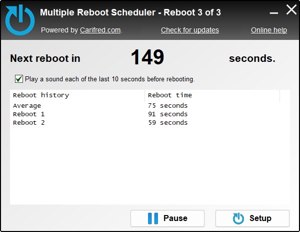 Multiple reboot scheduler - Timer dialog box