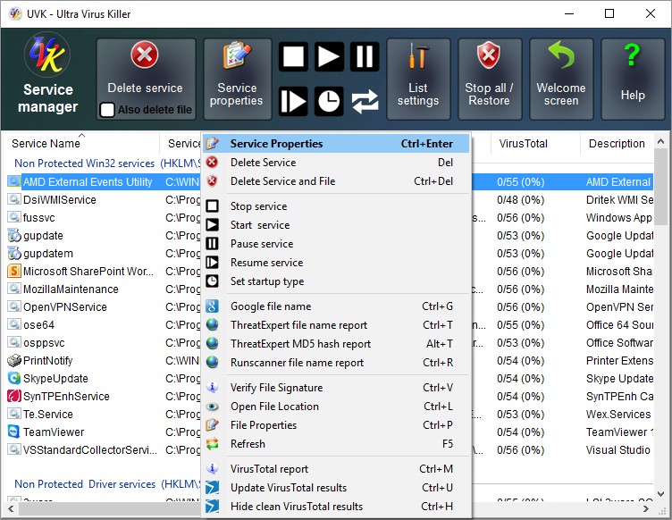 UVK - Ultra Virus Killer Service manager