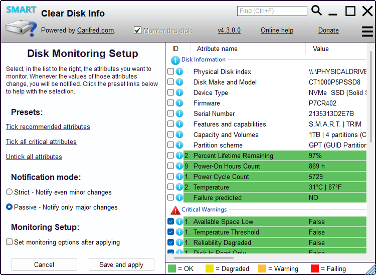 Disk monitoring setup