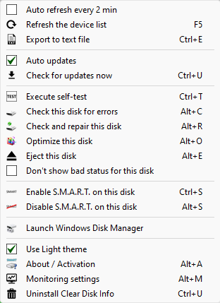 Clear disk info menu