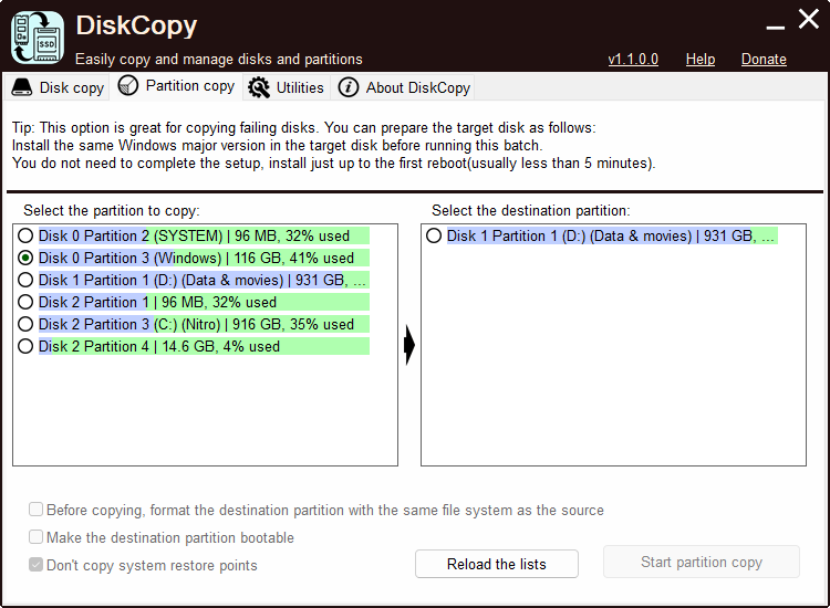Partition copy