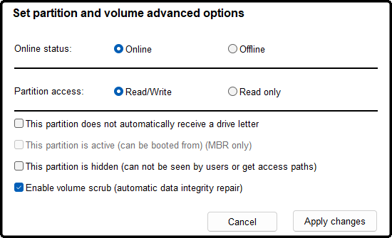 Advanced partition options