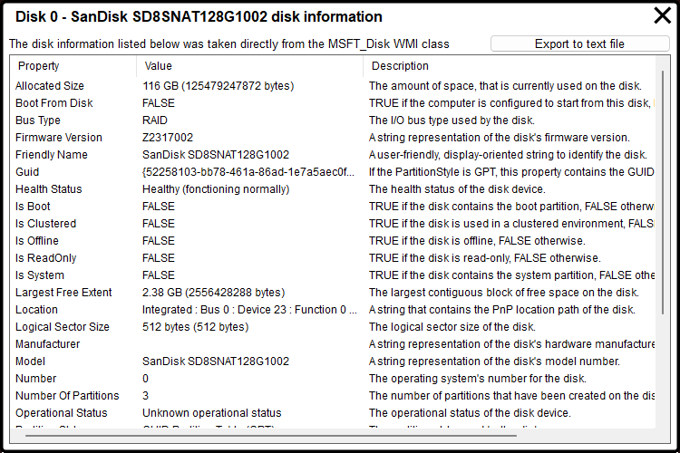 Disk information
