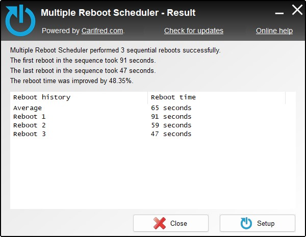 Multiple Reboot Sheduler - Results dialog box