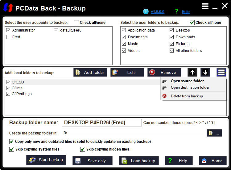 Backup User Interface