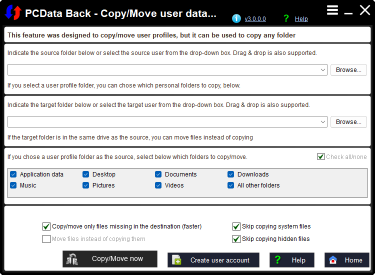 Copy/Move user data