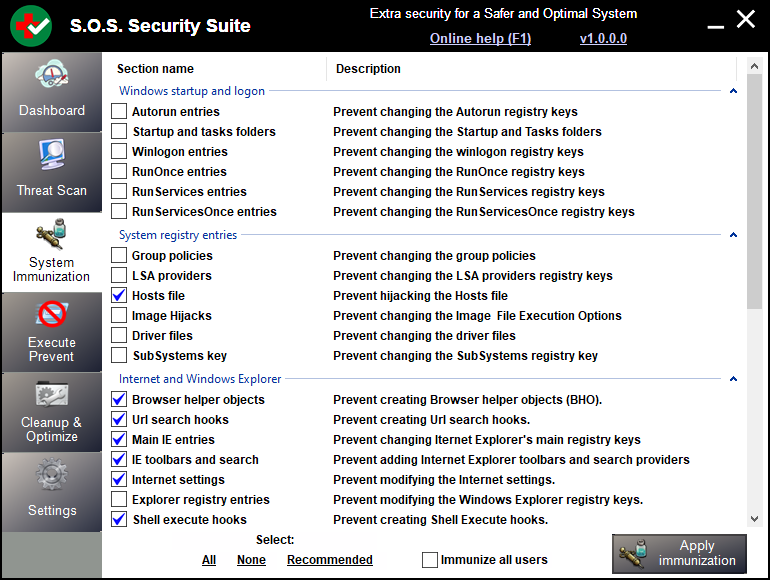 S.O.S. Security Suite - Immunization