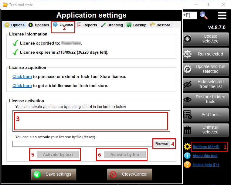 Activate Tech Tool Store license