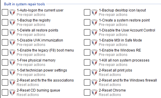 Built in system repair tools