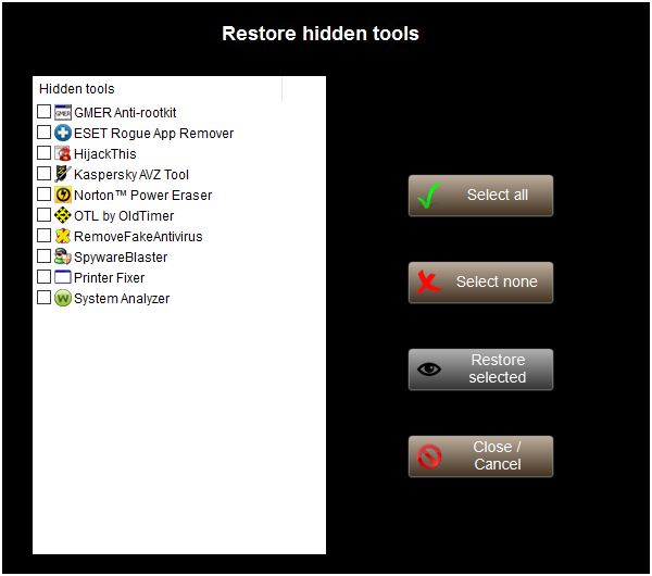 Restore hidden tools