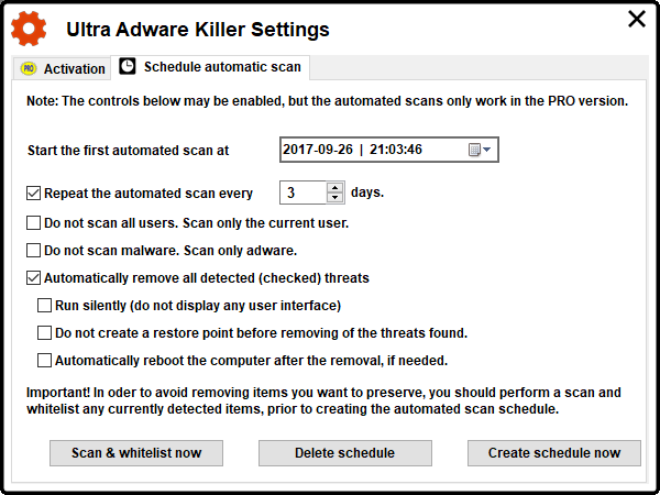 Schedule automatic scans