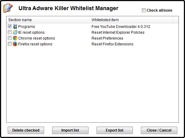 Ultra adware killer whitelist