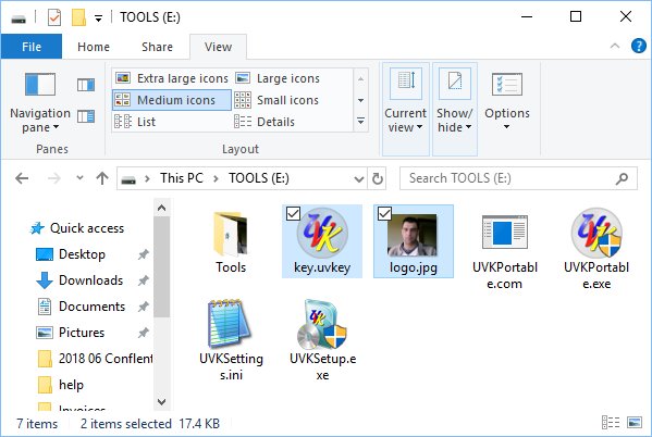 UVK license in same folder as package