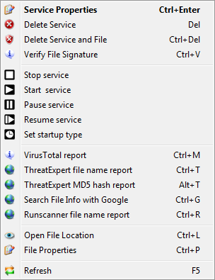 List context menu