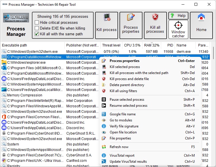 UVK - Ultra Virus Killer Process manager