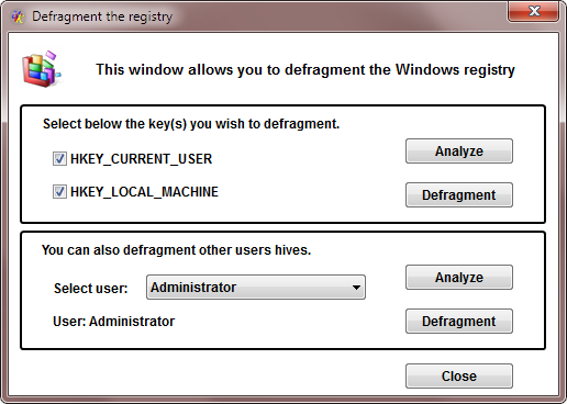 Defragment the registry