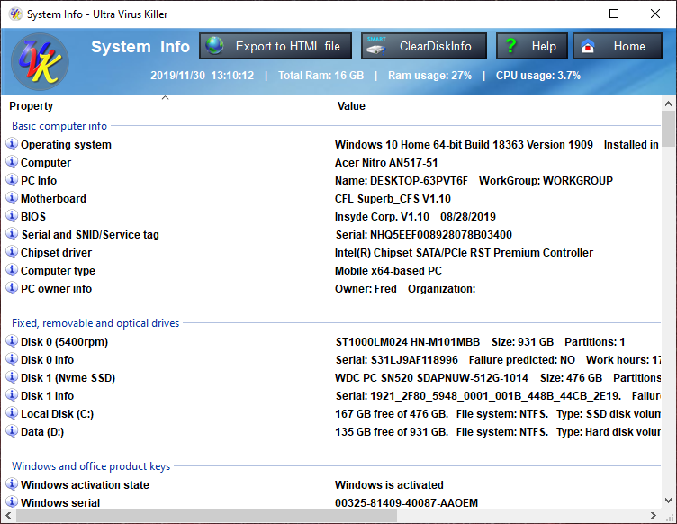 System info