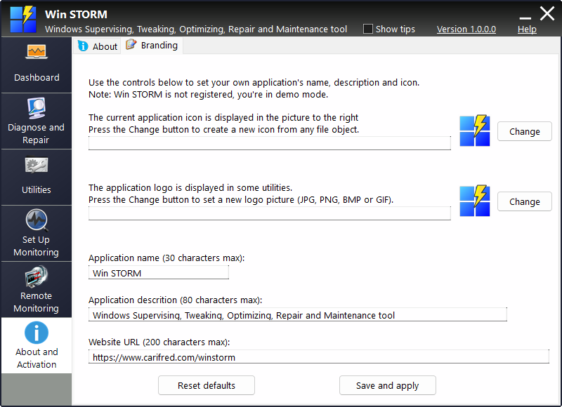 Win STORM's Branding tab