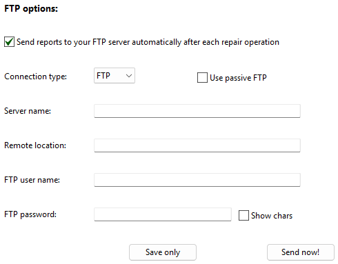 FTP report settings