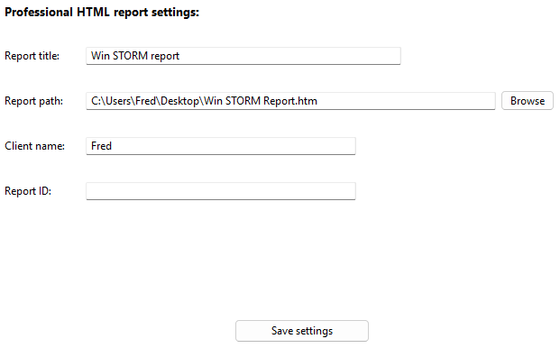 Professional HTML report settings