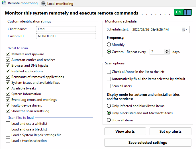 Remote monitoring tab