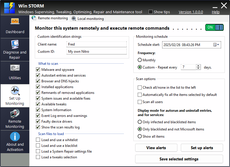 se Up Monitoring tab tab