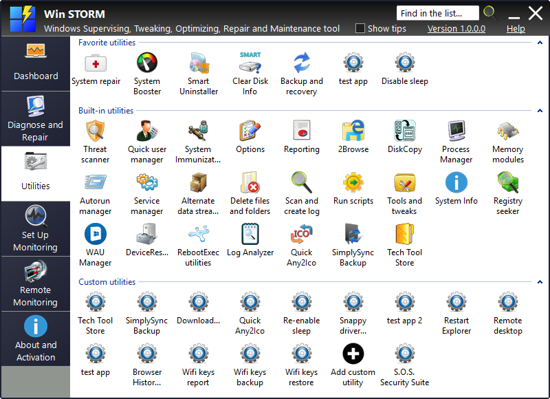 Diagnose and repair tab