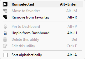 Utilities context menu