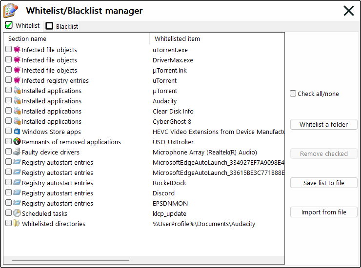 White/black list manager
